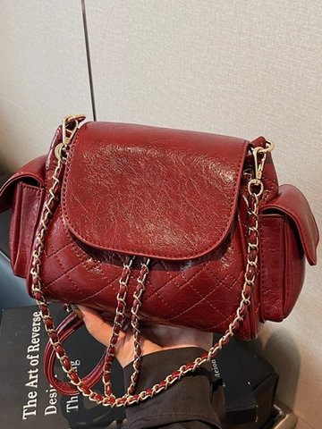 Vintage Quilted Rhombic Chain Shoulder Bag For Women PU Leather Underarm Bag With Side Pockets Crossbody Bag Fashion Daily Purse