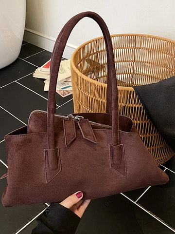 Bolso de Hombro de Gamuza de Gran Capacidad para Mujer Bolso Tote Esmerilado Minimalista Color Sólido Bolso Shopper