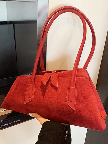 Bolso de Hombro de Gamuza de Gran Capacidad para Mujer Bolso Tote Esmerilado Minimalista Color Sólido Bolso Shopper