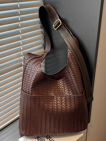 Vintage Damen Gewebte PU Leder Hobo Bag Große Kapazität Schulter Tote Bag Urban Pendeln Handtasche Verstellbarer Gurt Achseltasche
