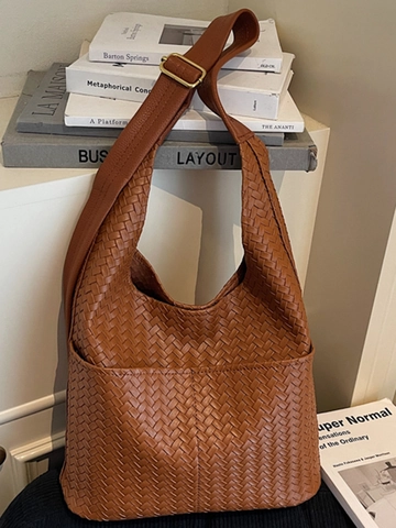 Vintage Damen Gewebte PU Leder Hobo Bag Große Kapazität Schulter Tote Bag Urban Pendeln Handtasche Verstellbarer Gurt Achseltasche