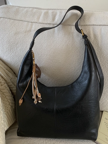Retro Große Kapazität Damen Hobo Umhängetasche Minimalistische PU Leder Tote Tasche Mit Vintage Herz Quasten Anhänger