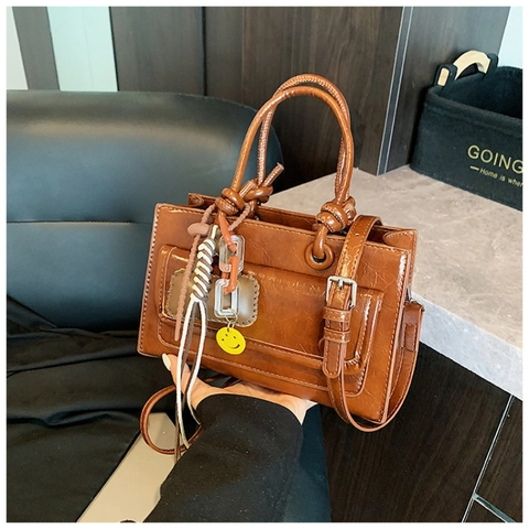 Vintage High-End PU Leather Shoulder Bag For Women 2025 Fashion Retro Tote Small Square Bag Versatile Crossbody Bag