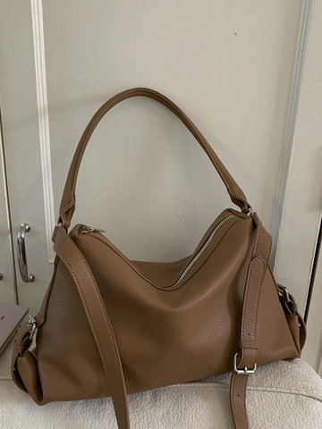 Bolso de Hombro de Cuero PU de Gran Capacidad para Mujer Bolso Bandolera con Textura de Lichi Bolso de Mano de Color Sólido