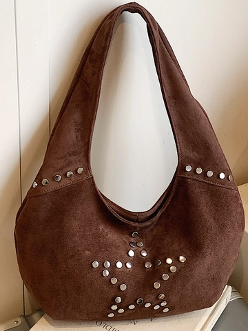 Vintage Wildleder Stern Nieten Hobo Tasche Für Damen Große Kapazität Schultertasche Kunstwildleder Tote Bag Casual Pendler Handtasche