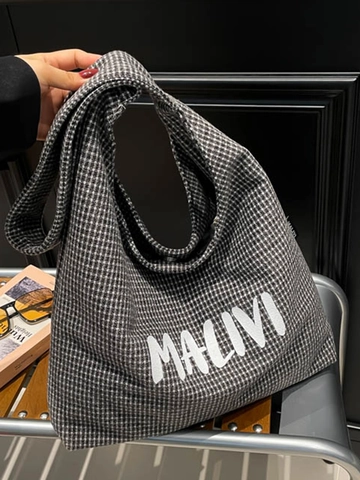 Sac Cabas en Toile Femme Grande Capacité Imprimé Lettres À Carreaux Sac À Bandoulière Décontracté Polyvalent Sac À Main