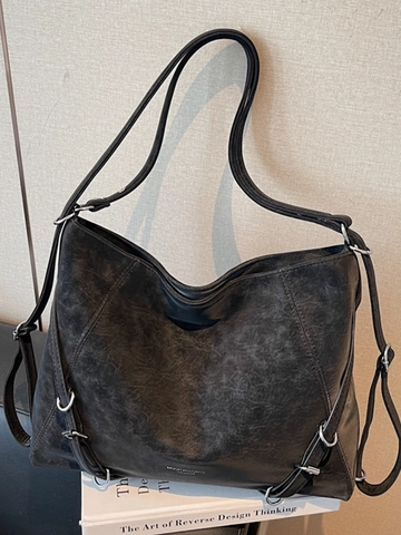 Damen Große Kapazität PU Leder Umhängetasche Retro Hobo Tote Bag Verstellbarer Gurt Pendeln Urbane Einfachheit Handtasche