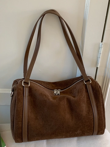 Bolso de Hombro Vintage de Gran Capacidad con Aspecto de Ante para Mujer Moda Cuero de PU Bolso de Almohada Boston Bolso de Mano Casual