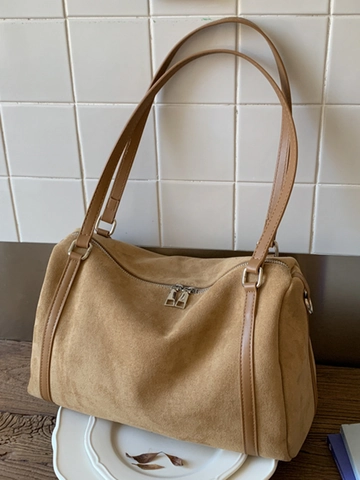 Bolso de Hombro Vintage de Gran Capacidad con Aspecto de Ante para Mujer Moda Cuero de PU Bolso de Almohada Boston Bolso de Mano Casual