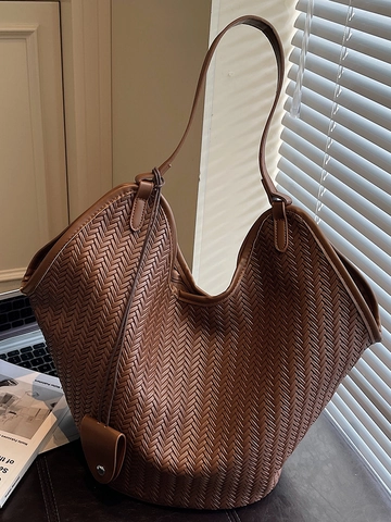 Große Kapazität Gewebte Tote Bag Für Damen Retro Minimalistisch Schultertasche Pendler Hobo Handtasche Mode Gewebte Handtasche