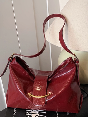 Borsa Tote in Pelle PU Lucida di Grande Capacità Per Donna Borsa a Tracolla Sottobraccio alla Moda Con Fibbia Metallica Tracolla Regolabile
