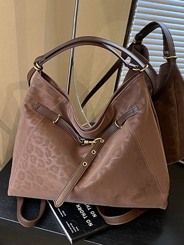 Vintage Leopard Geprägt PU Leder Tote Bag Große Kapazität Schultertasche Urban Minimalistisch Pendler Schule Handtasche Für Damen