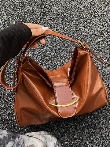 Borsa Tote in Pelle PU Lucida di Grande Capacità Per Donna Borsa a Tracolla Sottobraccio alla Moda Con Fibbia Metallica Tracolla Regolabile