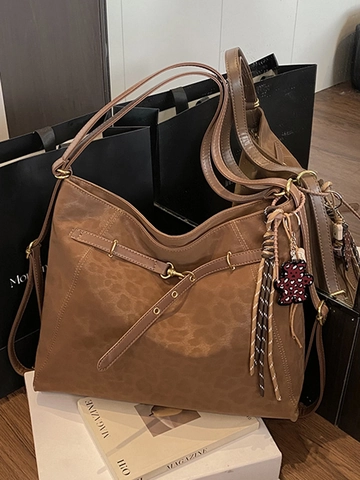 Vintage Leopard Geprägt PU Leder Tote Bag Große Kapazität Schultertasche Urban Minimalistisch Pendler Schule Handtasche Für Damen