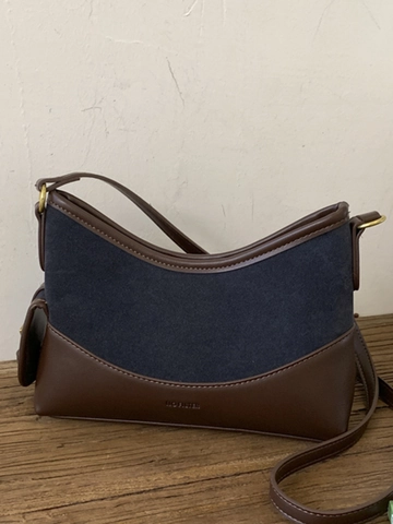 Borsa a Spalla Patchwork Vintage da Donna in Ecopelle Scamosciata PU Minimalista Retro Borsa Sottobraccio Piccola Quadrata