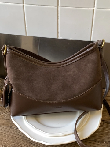 Borsa a Spalla Patchwork Vintage da Donna in Ecopelle Scamosciata PU Minimalista Retro Borsa Sottobraccio Piccola Quadrata