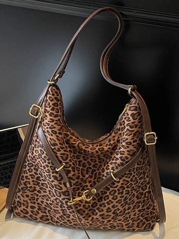 Luipaardprint Suède Schoudertas Grote Capaciteit Hobo Tas Voor Vrouwen Stedelijk Minimalistisch Woon-Werkverkeer Tote Bag Verstelbare Riem Handtas