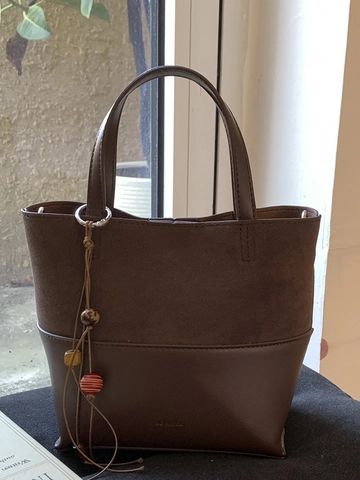 Vintage Dames Emmer Tas PU Suède Stiksels Retro Kleurblok Schoudertas Met Houten Kralen Kwastje Handtas Tote Tas