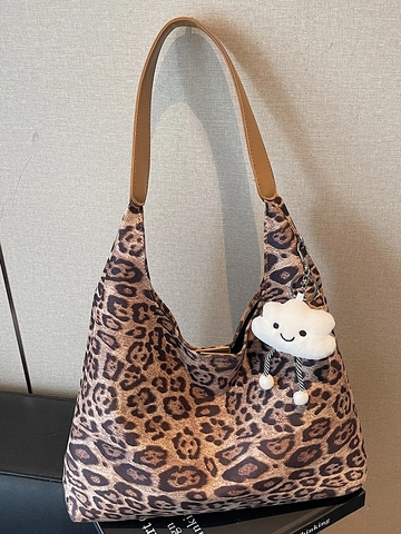 Damen Vintage Leopardenmuster Große Kapazität Wildleder Tragetasche Cloud Charm Retro Schulter Handtasche Alltag Mode Tasche