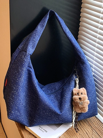 Borsa a Tracolla Vintage in Denim con Stampa Leopardata Grande Capacità per Donna Borsa Hobo Shopping con Ciondolo a Orsetto Borsa a Mano Casual Moda