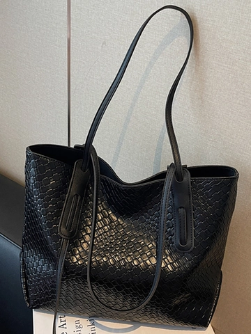 Vintage Gewebte Gitter PU Leder Tragetasche Für Damen Große Kapazität Umhängetasche Casual Urban Simplicity Handtasche Pendeln