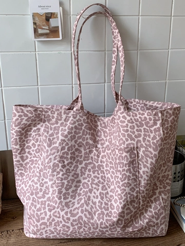 Rosa Leopardenmuster Canvas Tote Bag Große Kapazität Schultertasche Lässig Pendler Handtasche Für Damen Studenten Mode