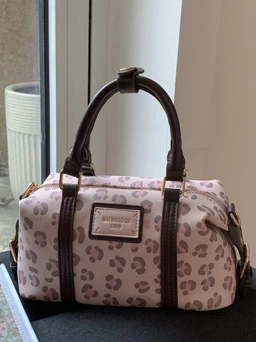 Γυναικεία Μόδα Λεοπάρ Σχέδιο Boston Bag Ρετρό Τσάντα Ώμου από Δέρμα PU Ροζ Τσάντα Χειρός Satchel Crossbody 2025
