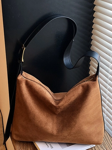 Women Large Capacity Faux Suede Shoulder Bag Urban Minimalist Hobo Handbag Fashion Casual Commute Crossbody Bag Solid Leopard