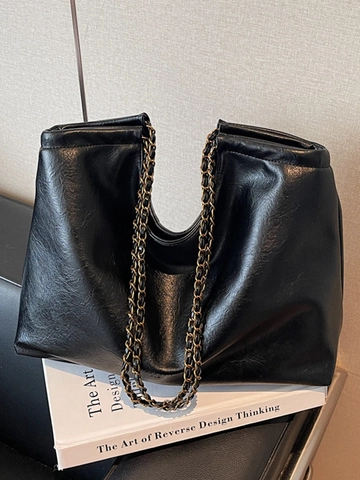 Damen Große Tragetasche Aus Kunstleder Vintage Textur Schultertasche Mit Metallkette Für Den Täglichen Gebrauch