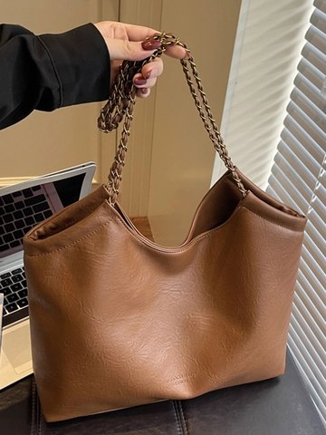 Damen Große Tragetasche Aus Kunstleder Vintage Textur Schultertasche Mit Metallkette Für Den Täglichen Gebrauch