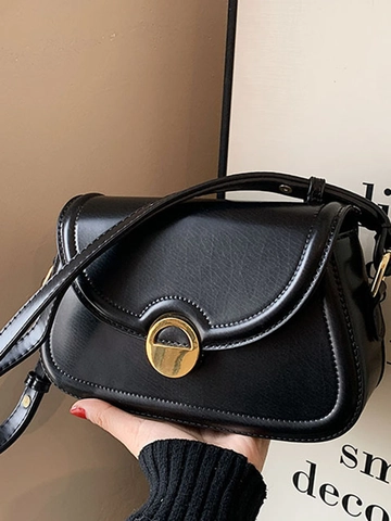 Modern PU Leather Solid Color Shoulder Bag For Women Minimalist Underarm Bag With Gold Metal Buckle Square Handbag Daily Use