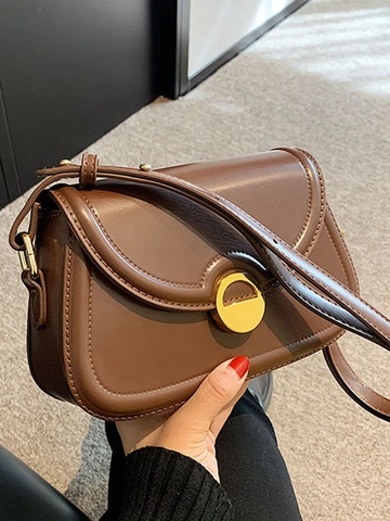 Modern PU Leather Solid Color Shoulder Bag For Women Minimalist Underarm Bag With Gold Metal Buckle Square Handbag Daily Use
