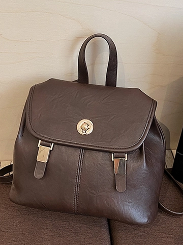 Zaino da Donna in Pelle PU Vintage Moda Pendolarismo Borsa da Viaggio Chiusura a Girello Fibbia in Metallo Stile College