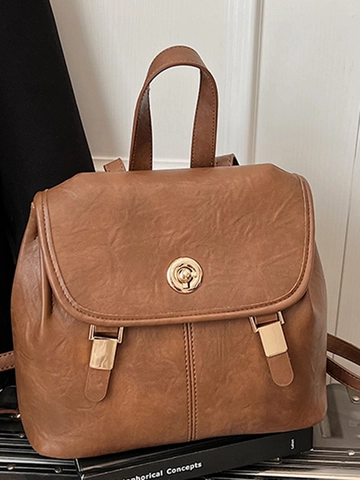Zaino da Donna in Pelle PU Vintage Moda Pendolarismo Borsa da Viaggio Chiusura a Girello Fibbia in Metallo Stile College