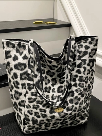 Borsa Tote in Tela da Donna a Grande Capacità Stampa Animalier Leopardo Zebra Borsa a Spalla Casual Pendolare Urban Minimalista