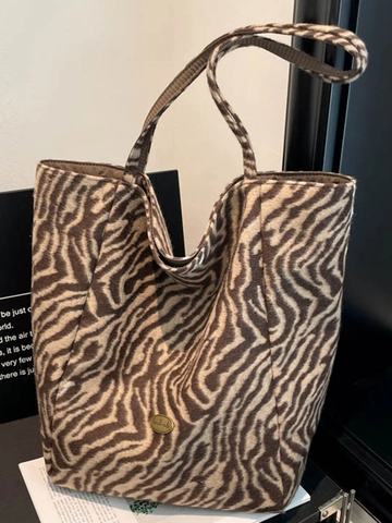 Borsa Tote in Tela da Donna a Grande Capacità Stampa Animalier Leopardo Zebra Borsa a Spalla Casual Pendolare Urban Minimalista