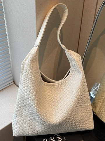 Large Capacity PU Woven Shoulder Bag Urban Minimalist Hobo Bag for Women Solid Color Daily Commute Tote Casual Chic Handbag