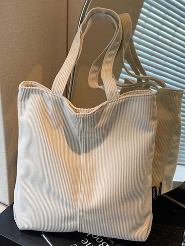 Women Minimalist Corduroy Tote Bag Large Capacity Solid Color Shoulder Bag For School Work Daily Casual Retro Handbag