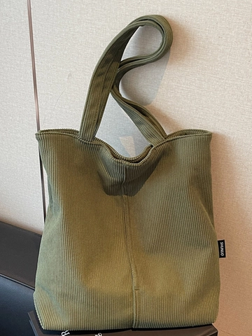 Women Minimalist Corduroy Tote Bag Large Capacity Solid Color Shoulder Bag For School Work Daily Casual Retro Handbag