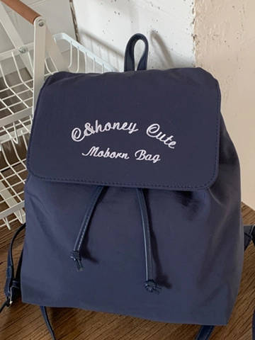 Women Fashion Casual Drawstring Backpack Embroidered Letter Flap High Capacity College Style Daily Travel Cloth School Bag