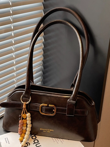 Borsa a Spalla da Donna Vintage in Pelle PU con Stampa Leopardata Grande Capacità Sottobraccio retrò Pendolare con Ciondolo in Perline