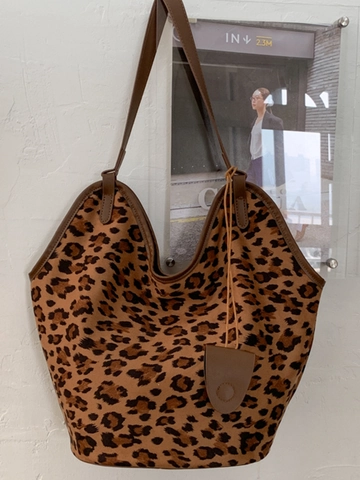Borsa Tote da Donna con Stampa Leopardata Grande Capacità in Pelle PU Borsa a Tracolla Casual Urbana con Cuciture