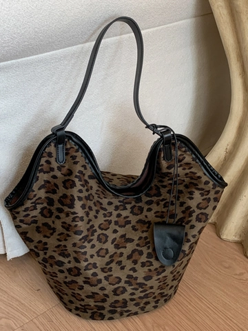 Borsa Tote da Donna con Stampa Leopardata Grande Capacità in Pelle PU Borsa a Tracolla Casual Urbana con Cuciture