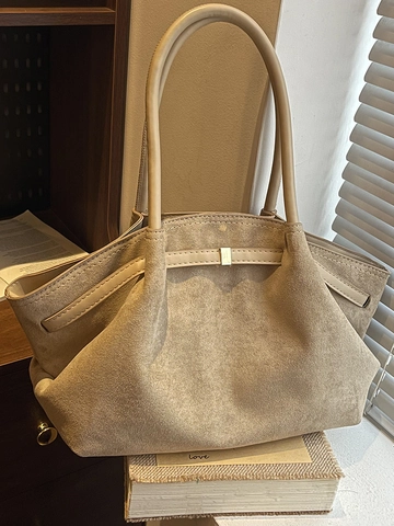 Borsa Tote Vintage in Similpelle Scamosciata da Donna Grande Capacità Borsa a Tracolla Smerigliata Minimalista Sottoascella con Fibbia in Metallo