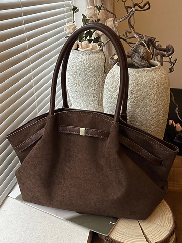 Borsa Tote Vintage in Similpelle Scamosciata da Donna Grande Capacità Borsa a Tracolla Smerigliata Minimalista Sottoascella con Fibbia in Metallo