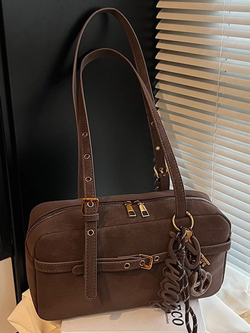 Vintage PU-Leder Oksel Schoudertas Voor Dames Grote Capaciteit Minimalistische Tote Bag Met Hanger Retro Hobo Tas