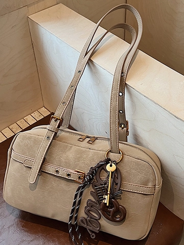 Vintage PU-Leder Oksel Schoudertas Voor Dames Grote Capaciteit Minimalistische Tote Bag Met Hanger Retro Hobo Tas