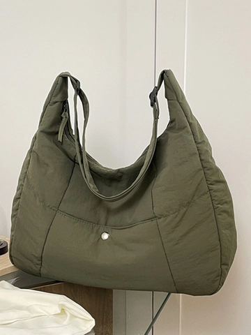 Borsa Tote Trapuntata in Nylon di Grande Capacità per Donna Borsa a Tracolla Casual Increspata Tracolla Regolabile Pendolarismo Scuola