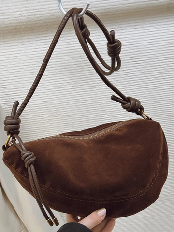 Borsa a Tracolla a Mezzaluna in Pelle PU Scamosciata da Donna Cinturino con Nodo retrò Borsa Sottobraccio Semplice Hobo per Uso Quotidiano