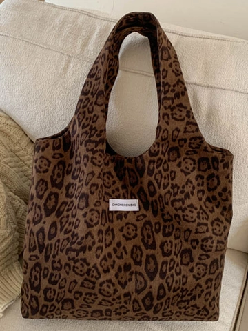 Borsa Tote da Donna con Stampa Leopardata in Similpelle Scamosciata Grande Capacità Borsa a Spalla Vintage Retrò per Viaggi Quotidiani